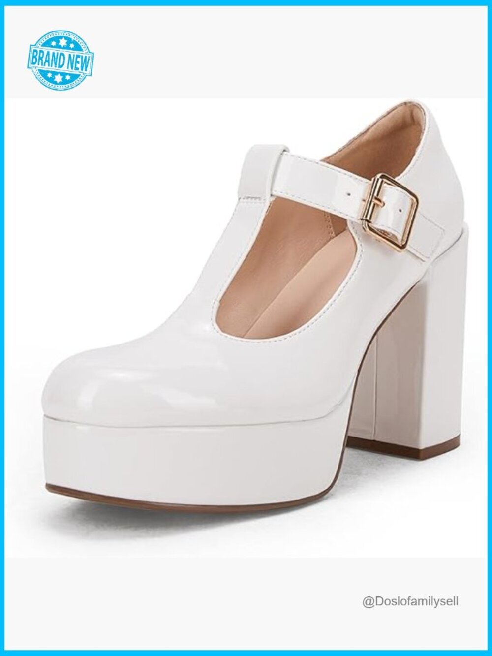 T-Strap Round Toe Chunky Platform Heels Patent Mary Jane Dress Shoes